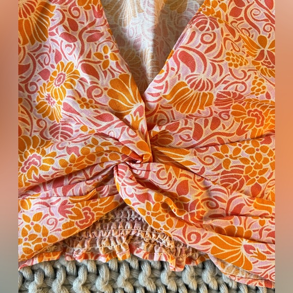 NWOT Zara Twist Front Linen Blend Floral Crop Top - Picture 6 of 9
